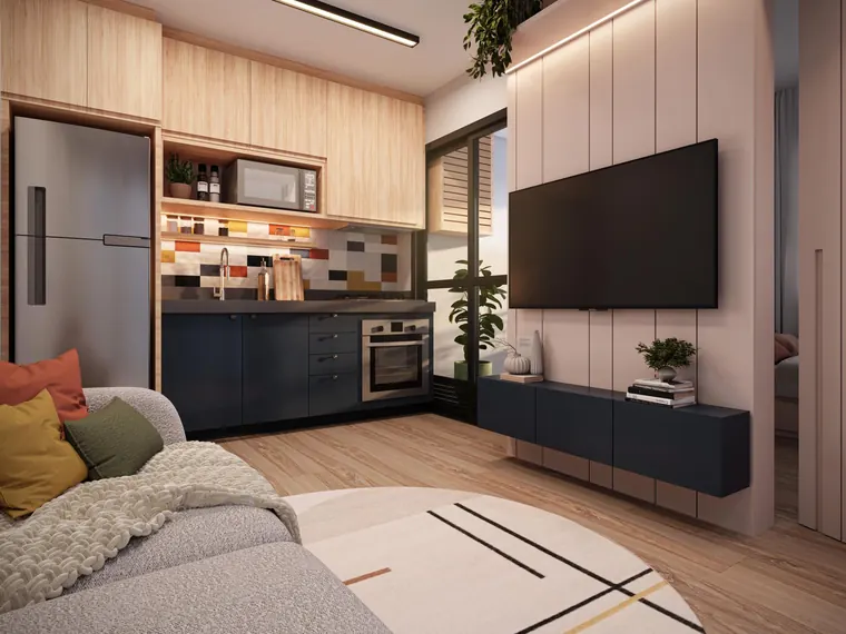 Living do apartamento de 34 m²