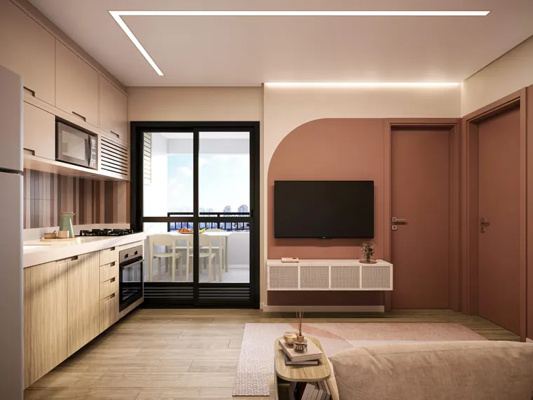 Living do apartamento de 40 m²